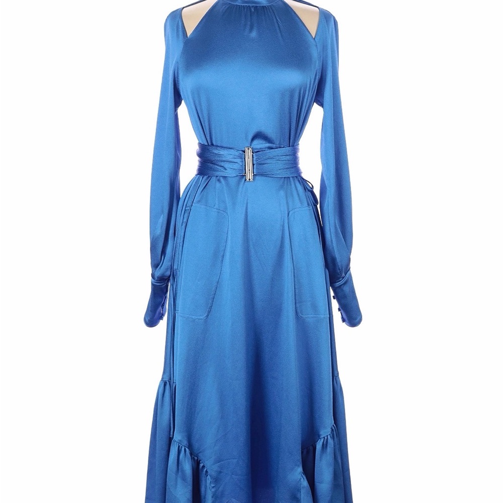 NWT Alexis Calypsa Blue Satin Midi Dress XS - Picture 2 of 7